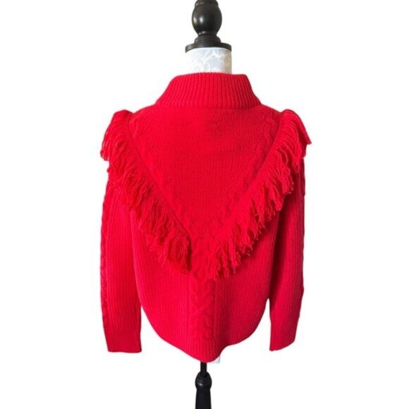 Tuckernuck Wool Sweater Red Fringe Colorful Chunky Size Medium NWT - Picture 2 of 6